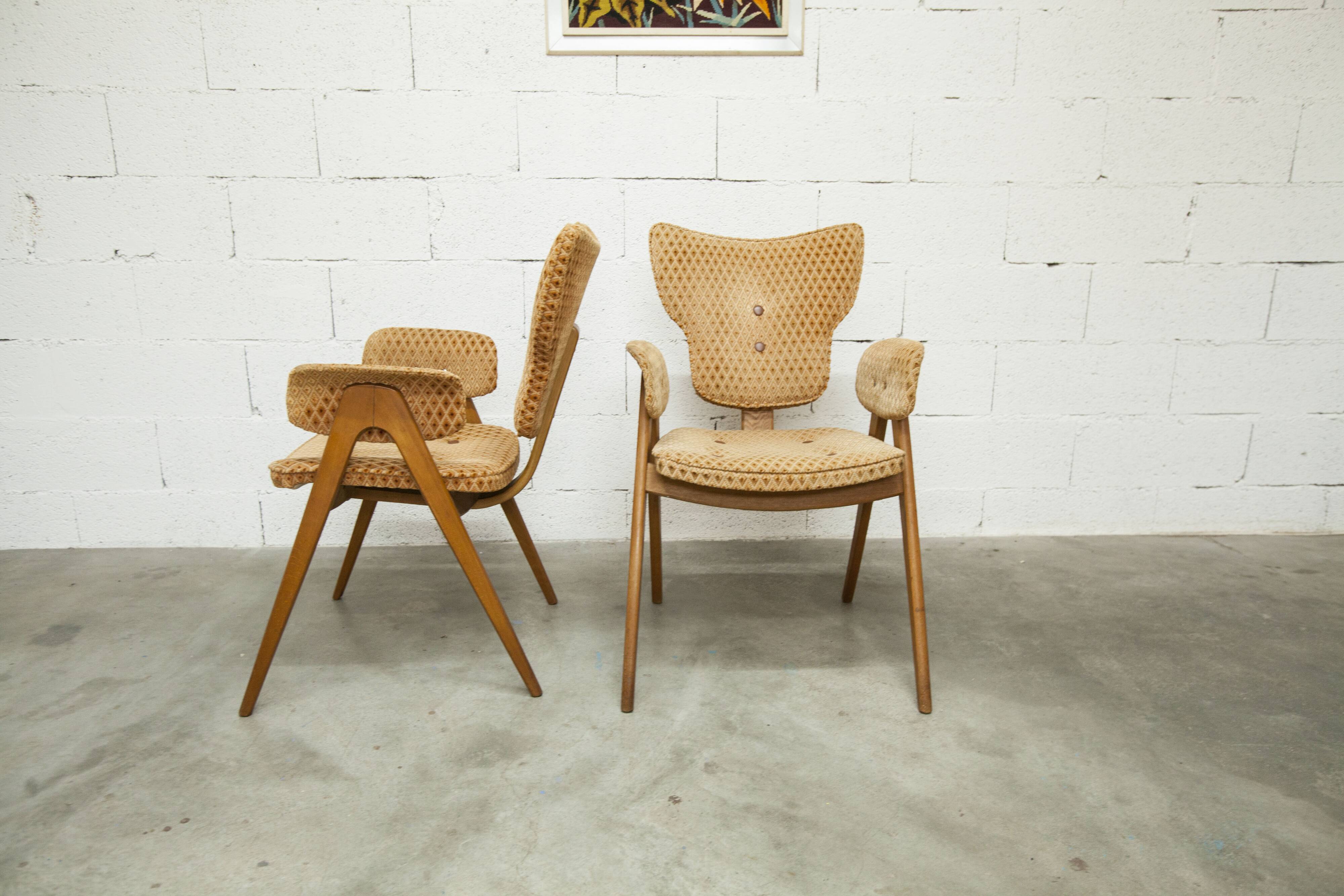 4 chairs and 2 Lounge armchairs by Roger Landault, ABC edition, 1950.