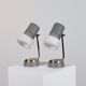 Mid-century vintage bedside lamps, opal glass and brass table lamps.