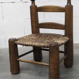 Brutalist children's chair by Charles Doudouyt 1960 oak and wicker