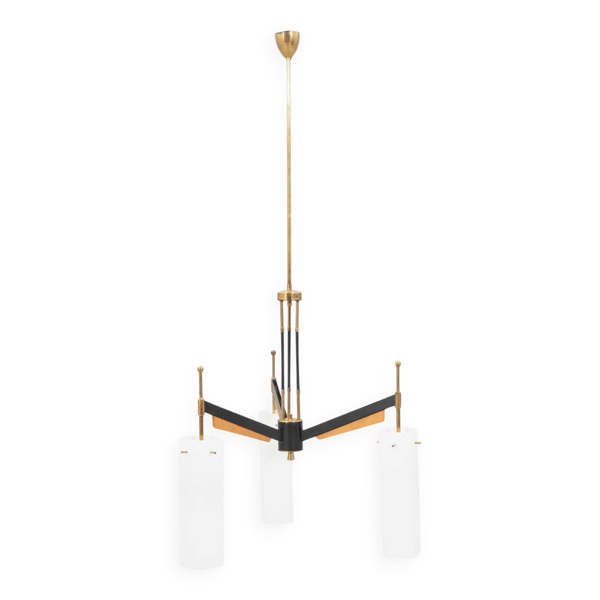 Stilnovo chandelier with 3 glass shades, Italy 1960