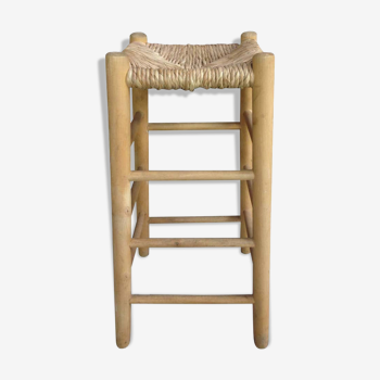 Wooden and straw stool