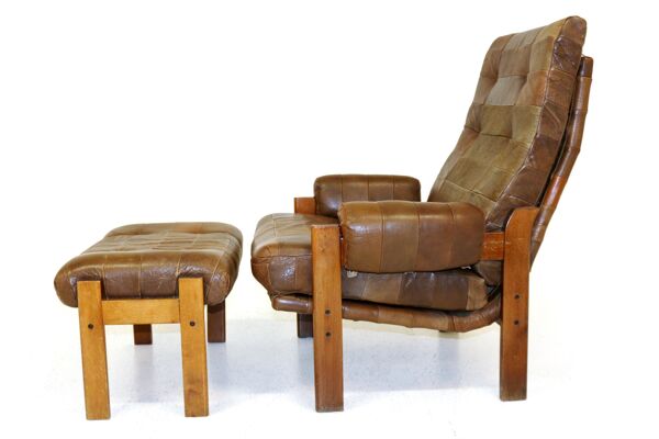 fauteuil Et Ottoman Vintage En cuir, Suède, 1970