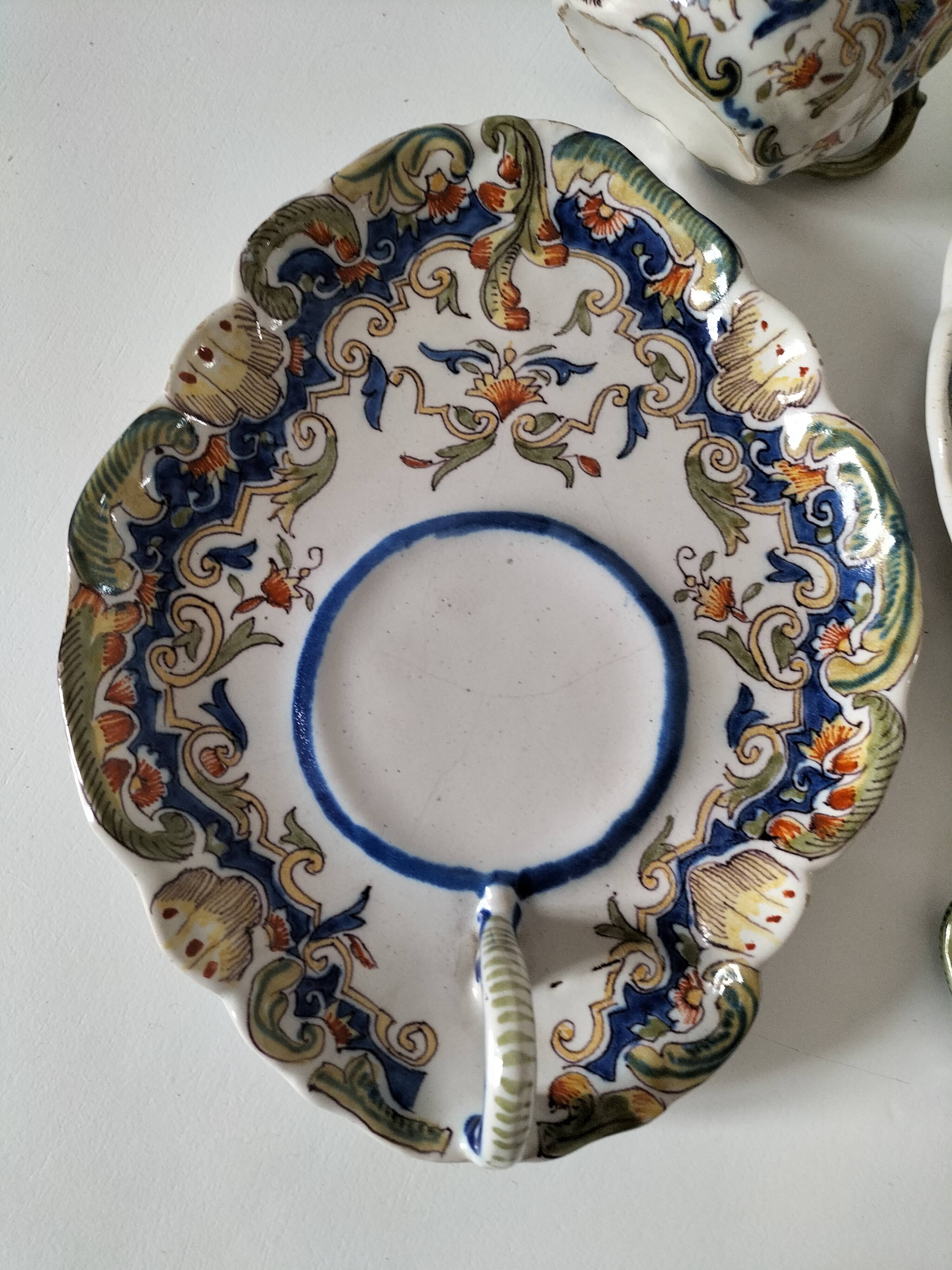 Breakfast set duo Desvres Fourmaintraux regionalist decoration