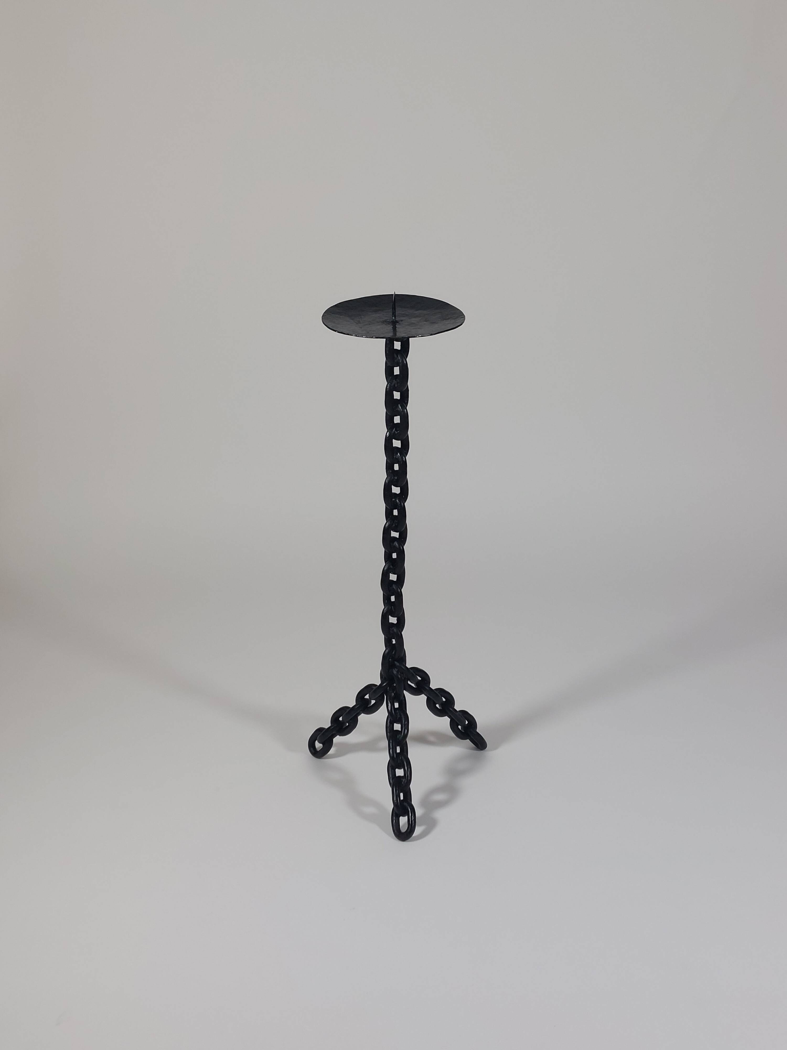 Vintage black brutalist chain floor candlestick