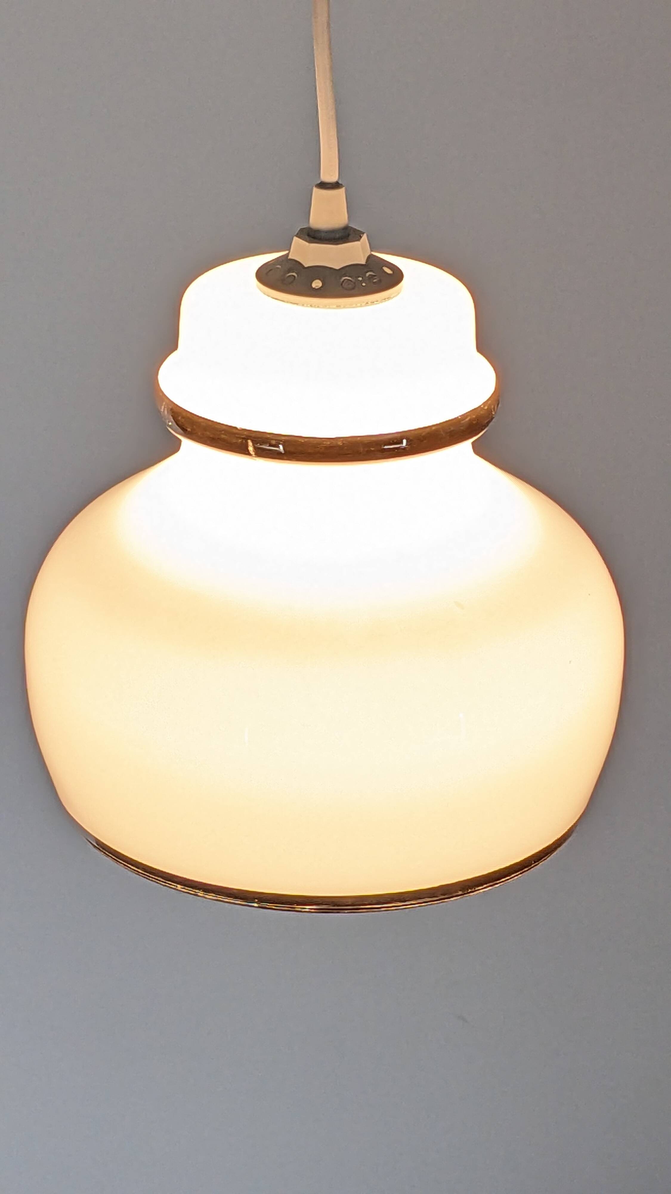 White opaline pendant light, 1960s-70s