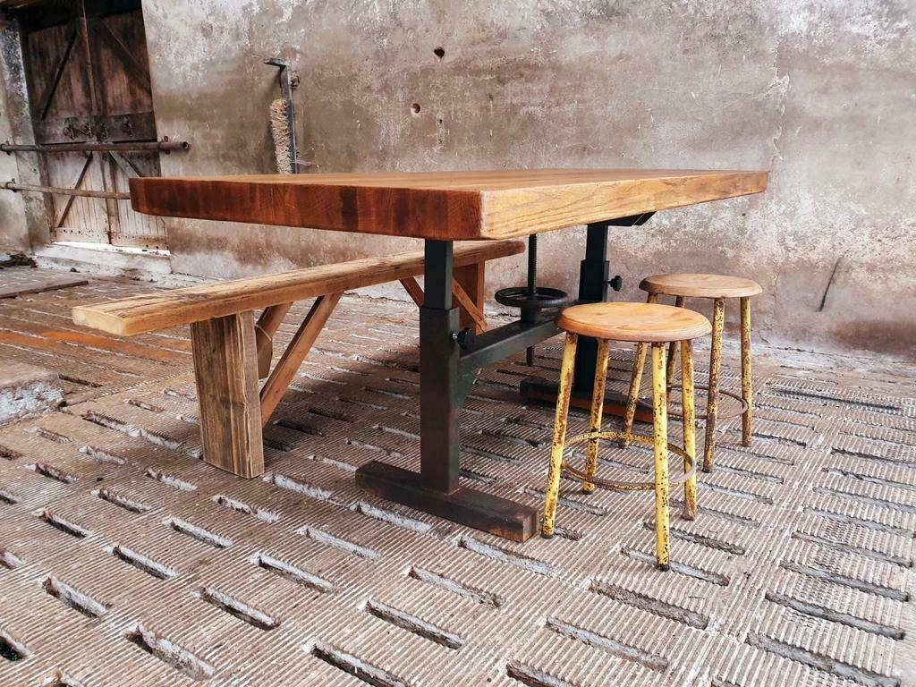 Industrial dining table oak on a workbench frame