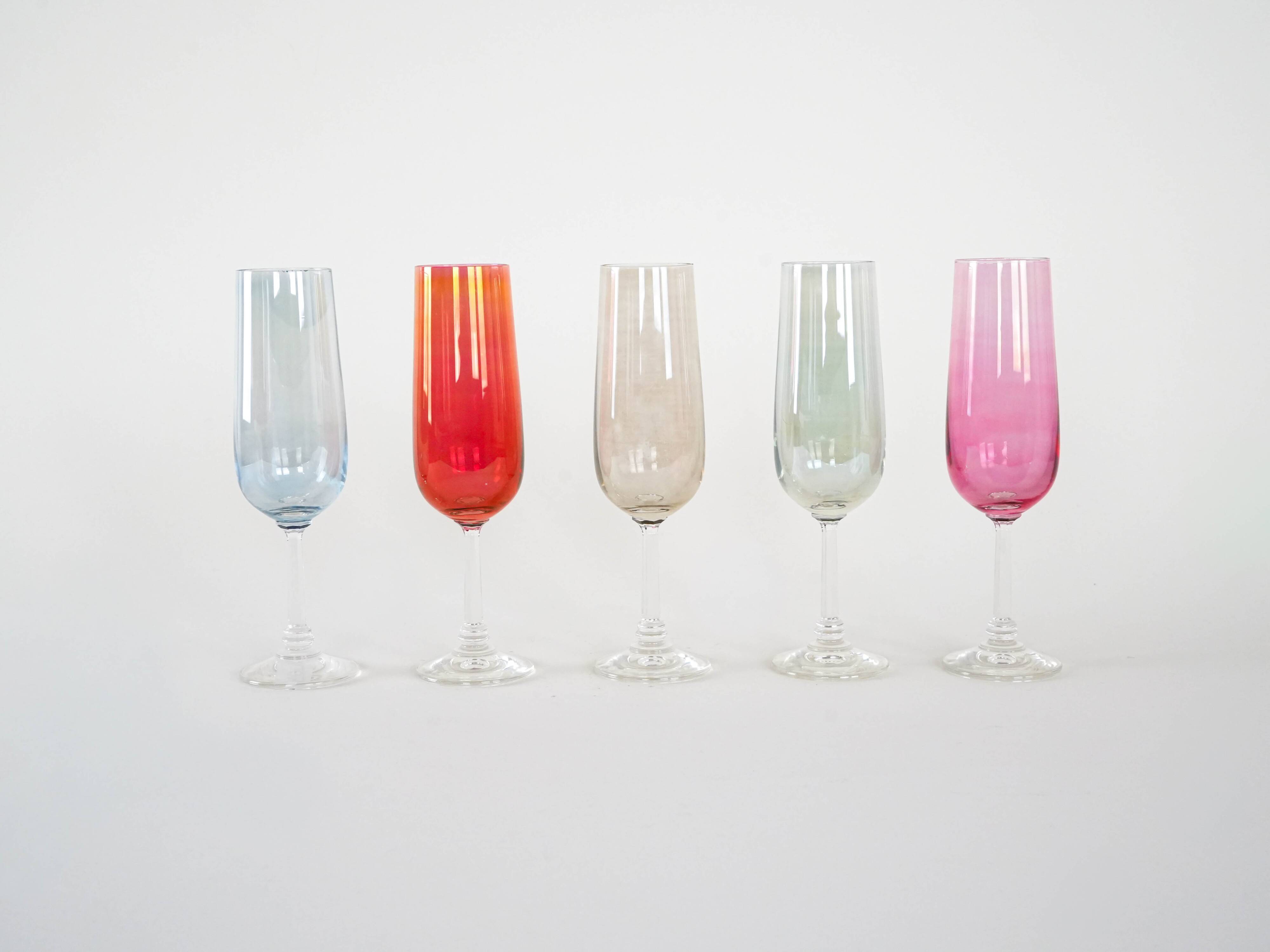 Set of coloured wine glasses, 1960s, made in Czechoslovakia