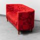 Divano à trois postes en tessuto floreale rosso anni '60 vintage modernariato