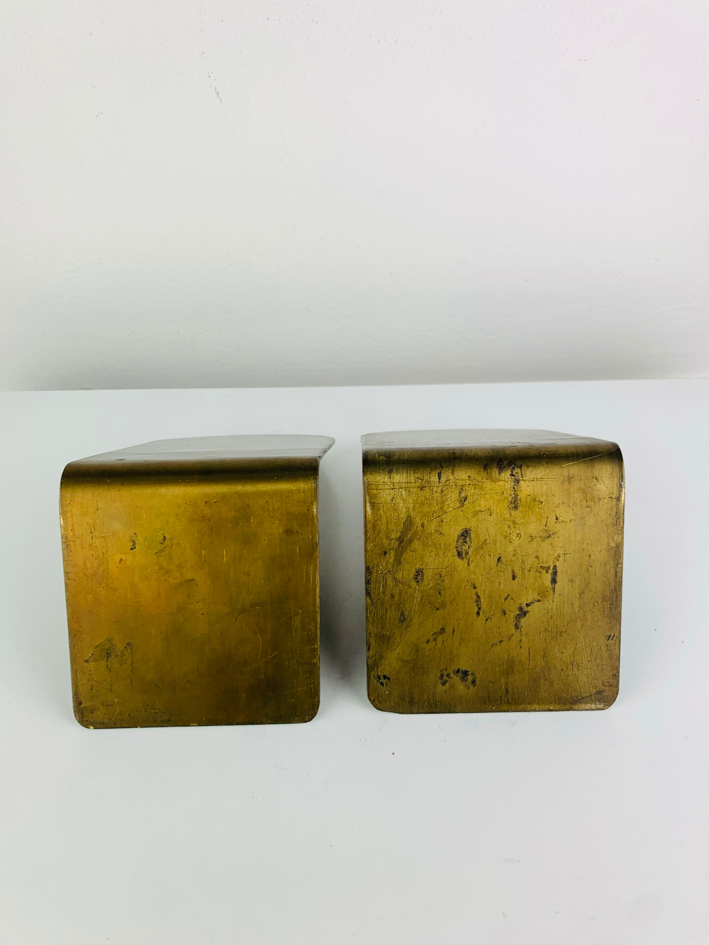 Pair of minimalist vintage raw brass bookends