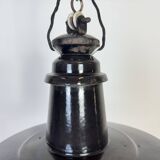 Industrial German Black Enamel Pendant Lamp with Glass Cover, 1930s