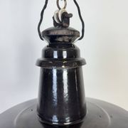 Industrial German Black Enamel Pendant Lamp with Glass Cover, 1930s