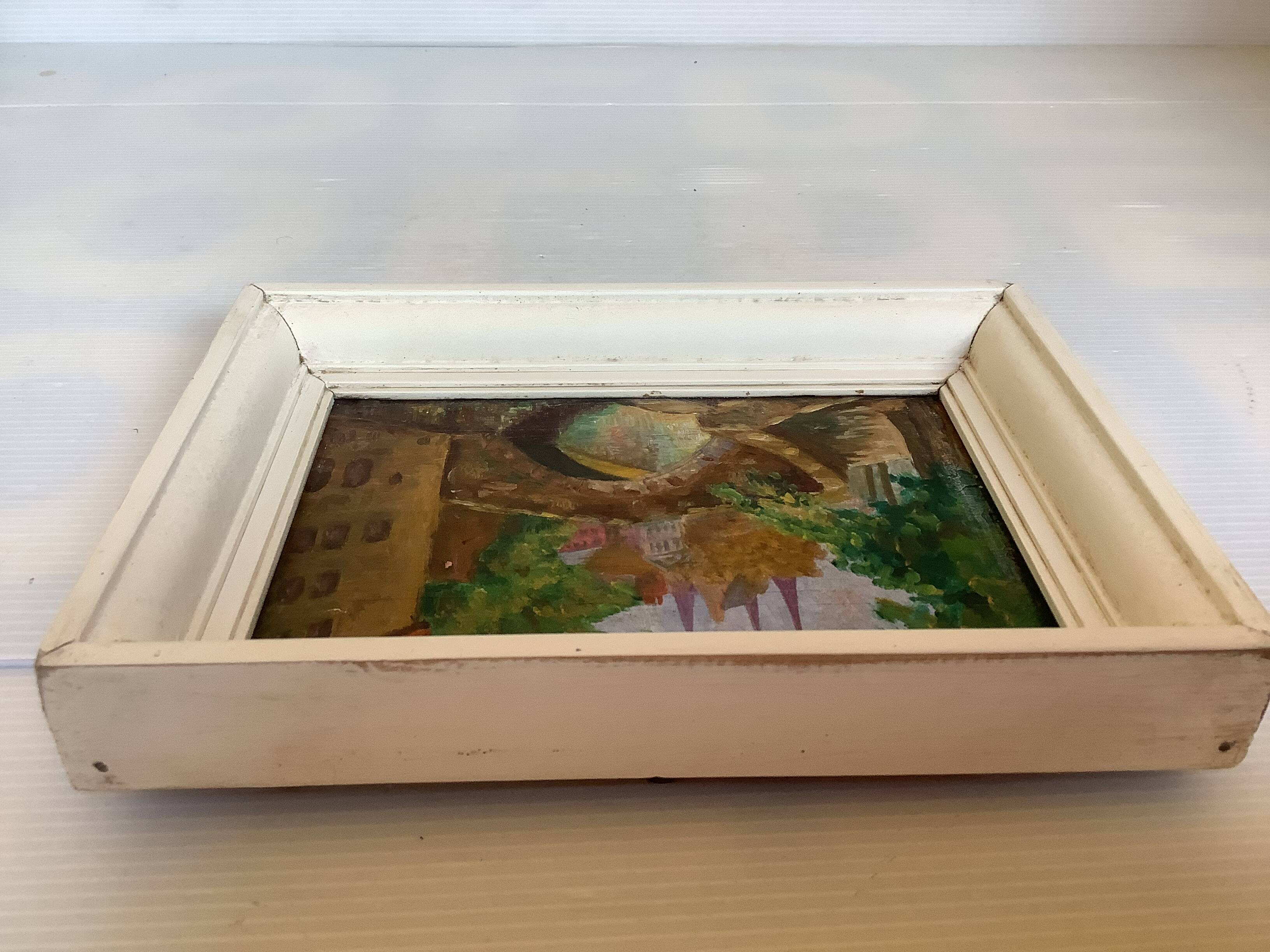Mini painting of Bruges, Belgium, oil on wood panel.