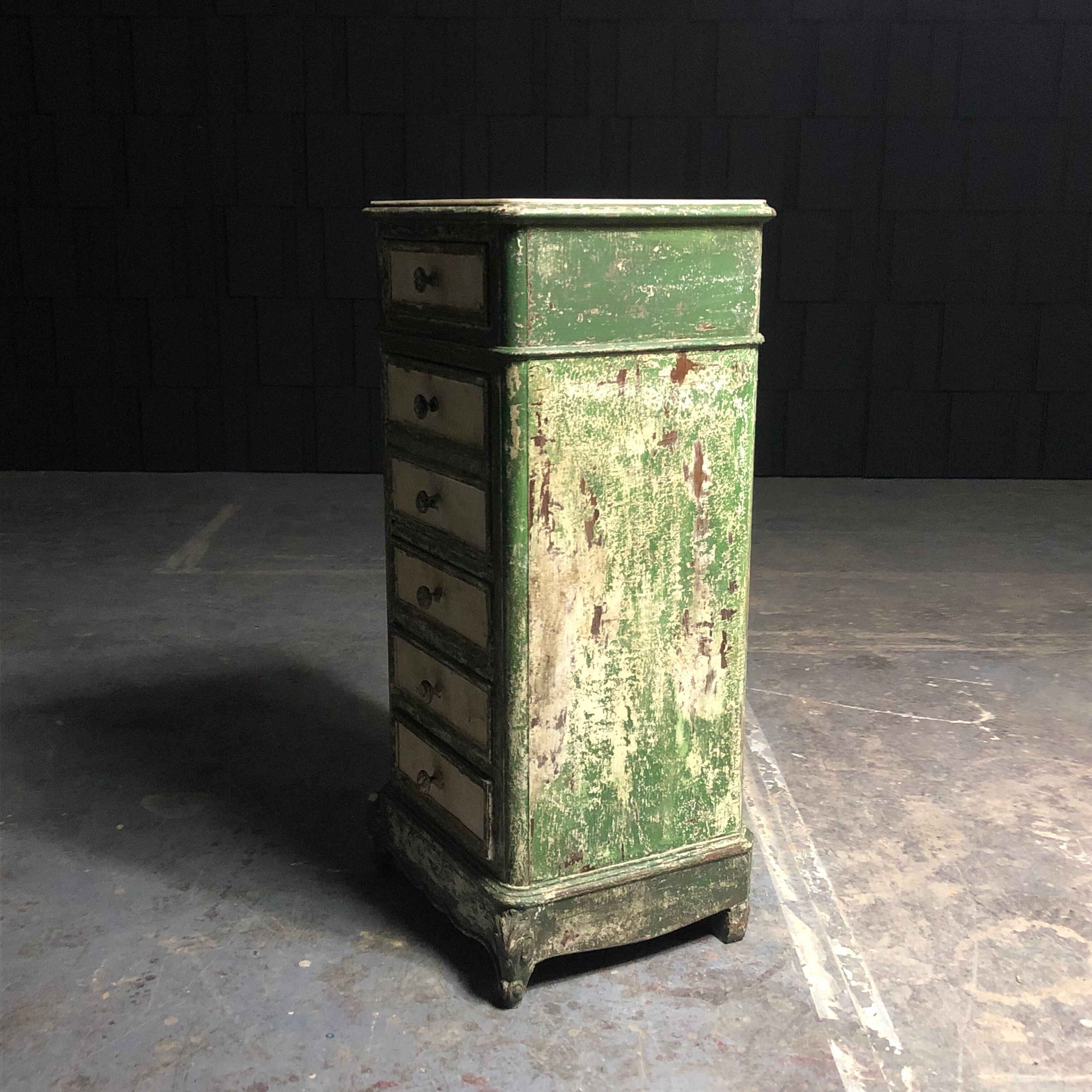 Old wooden dresser, aged green patina