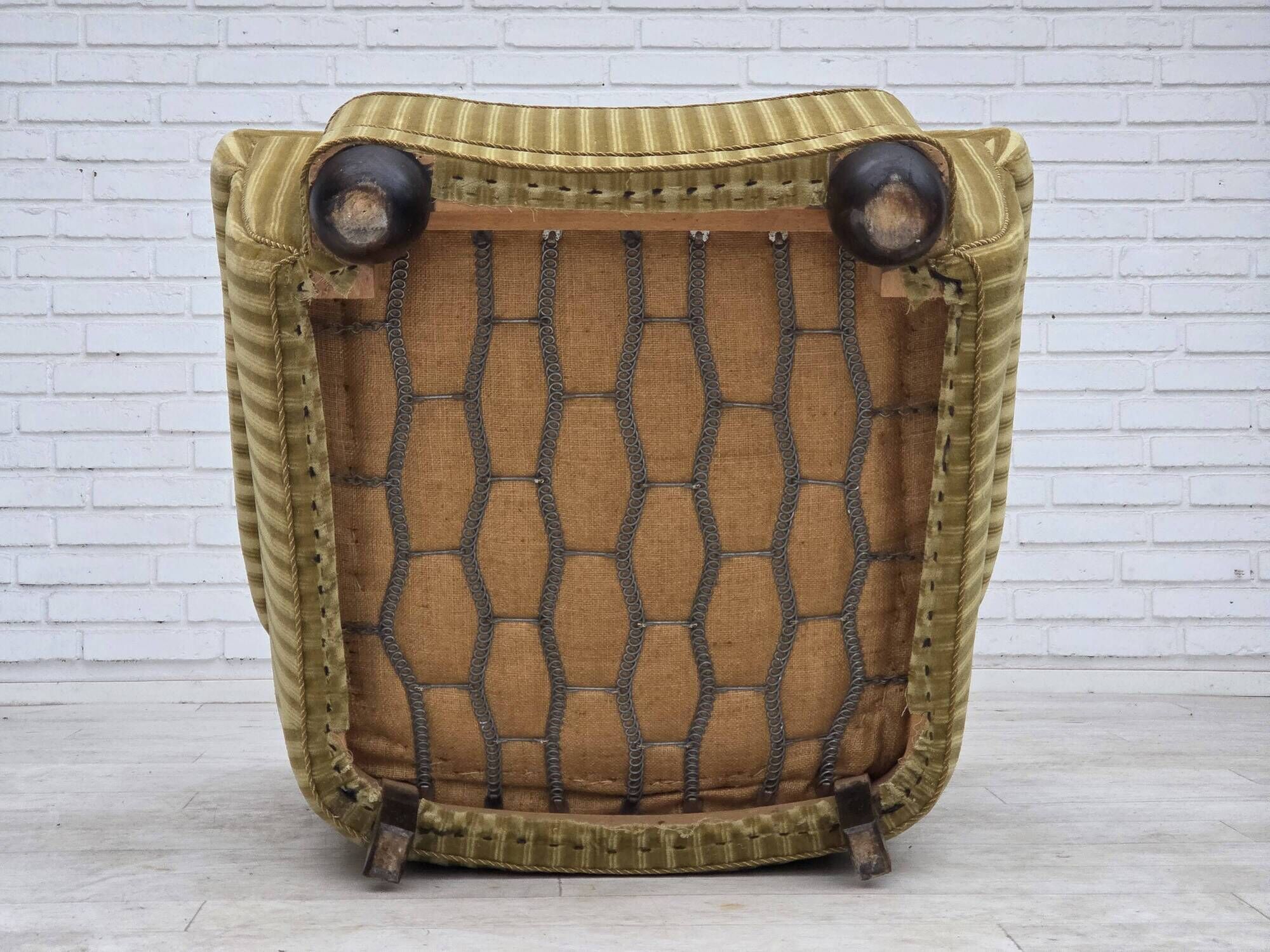 1960s, Danish relax armchair, furniture velour, oak wood.