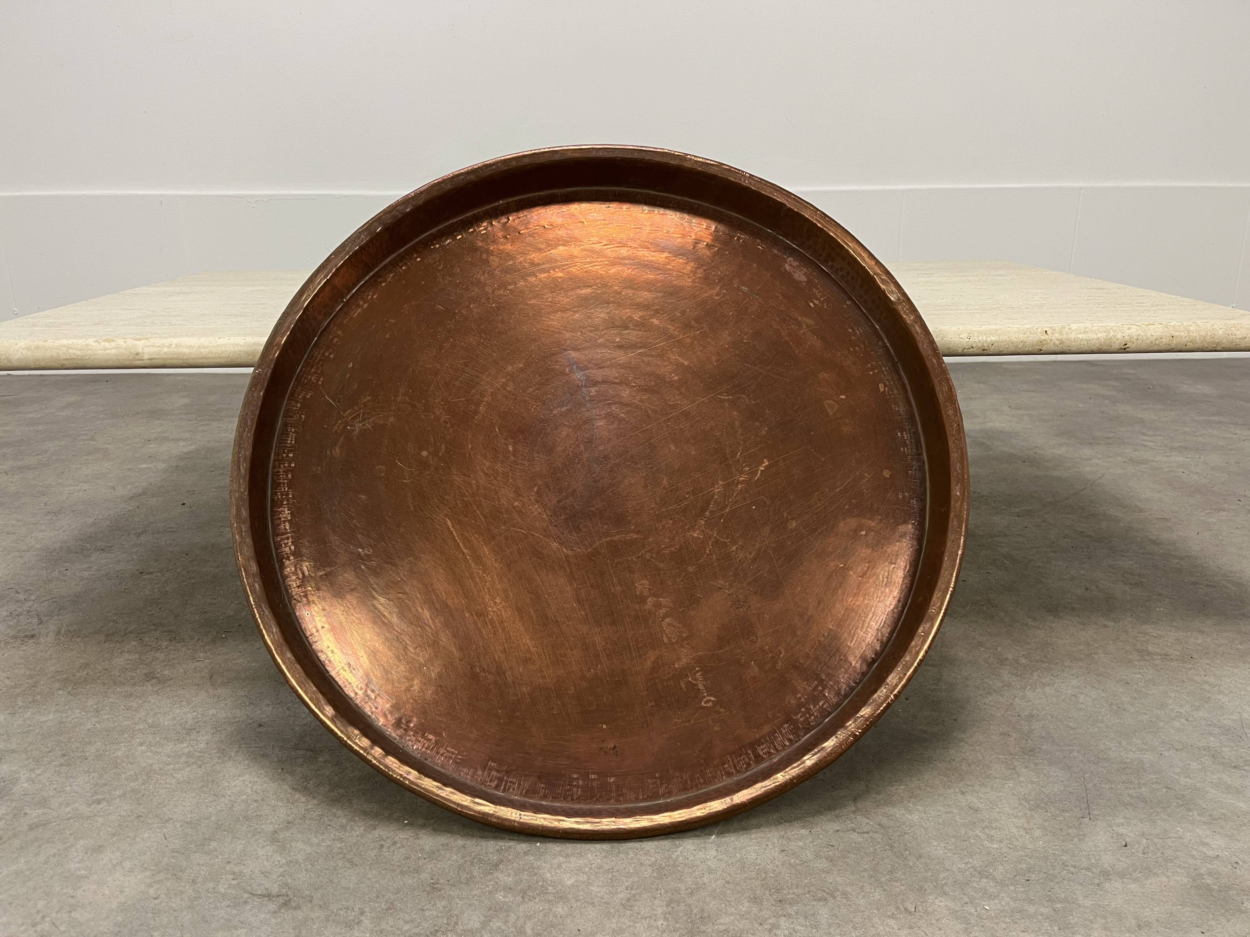 Vintage handcrafted XL round brass tray