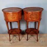 Pair of bedside Louis XV drums in precious wood marquetry of the twentieth century