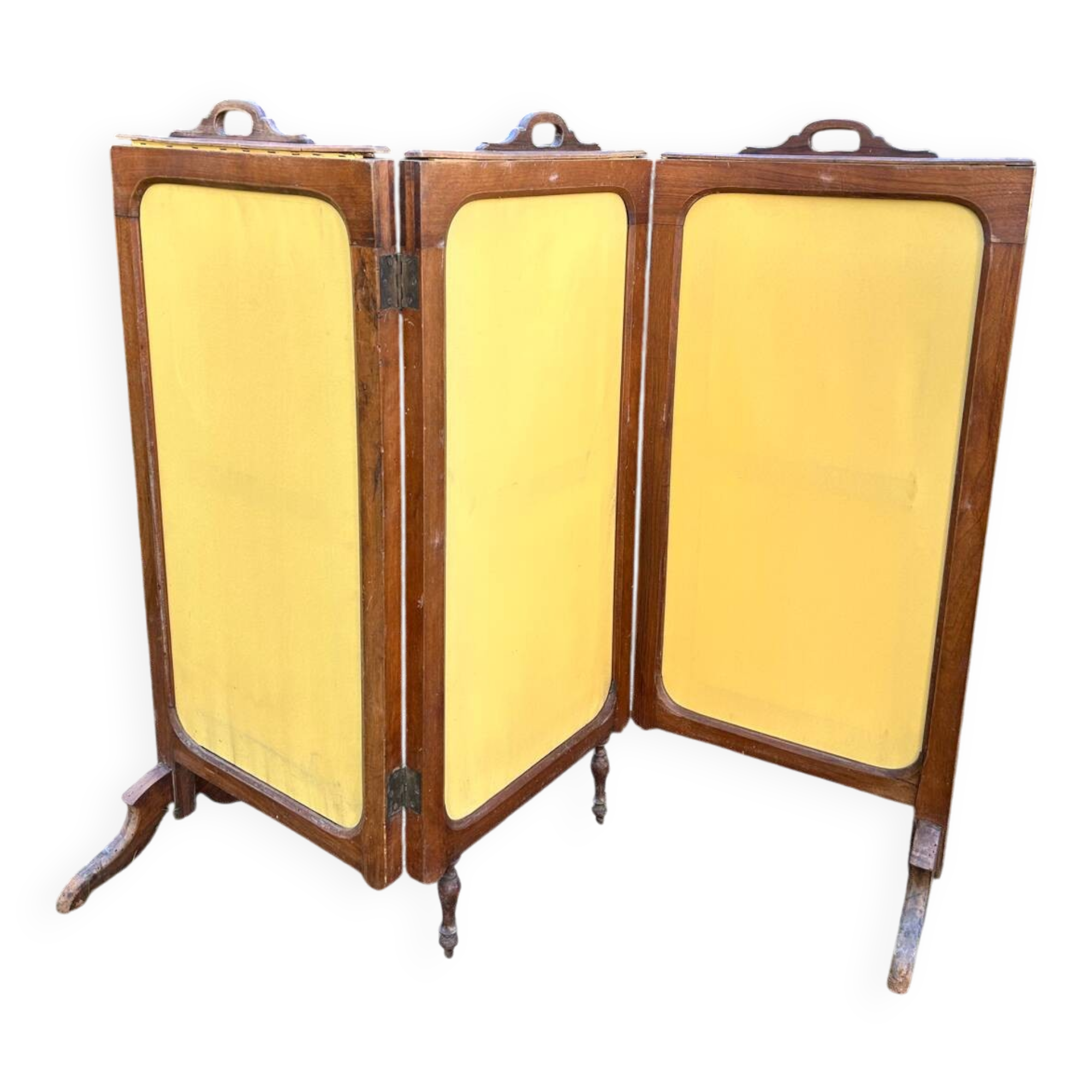 Antique fireplace screen – Solid wood & upholstered panels