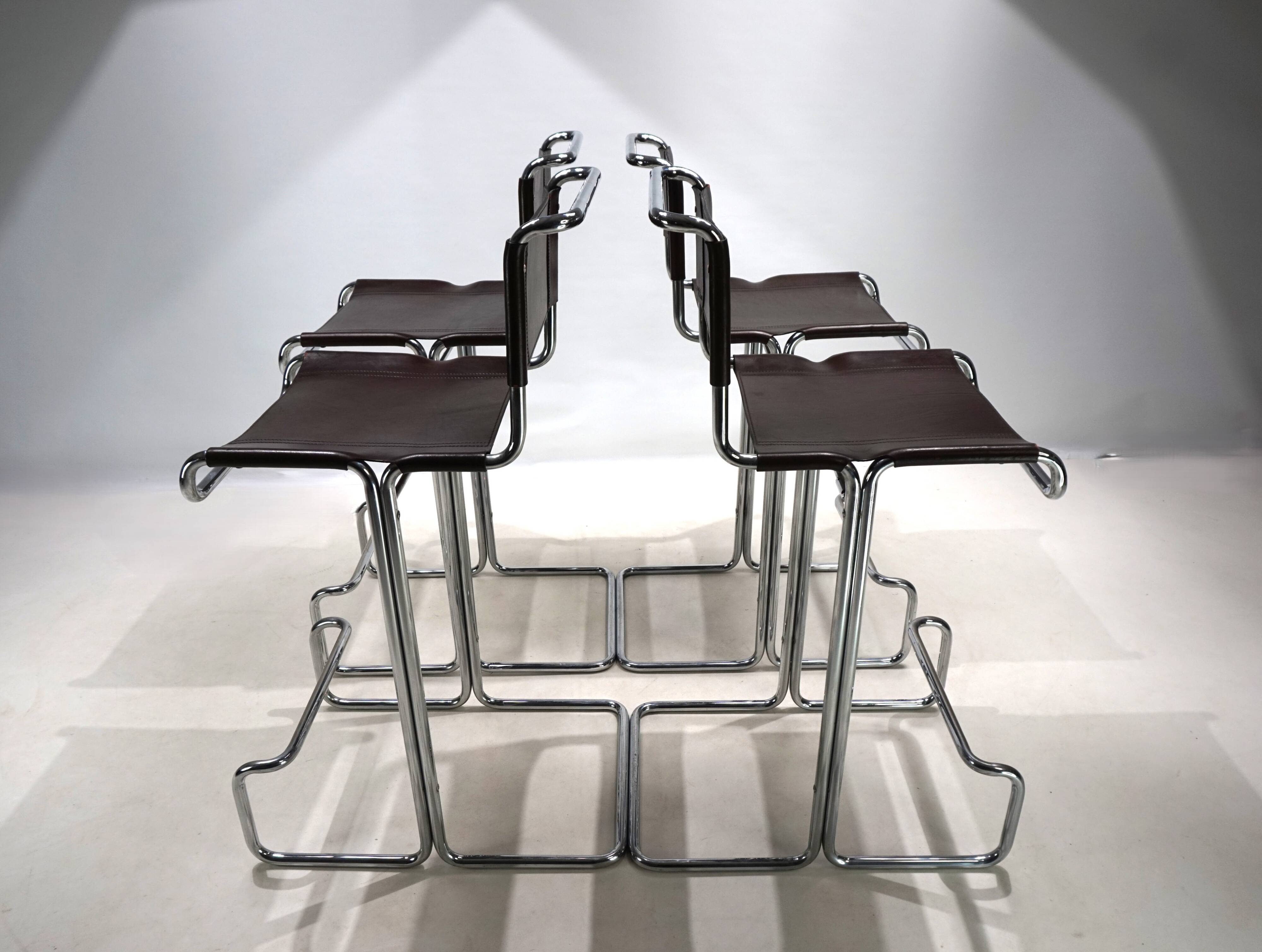 Ensemble de 4 tabourets de bar en acier tubulaire Linea Veam, 1960