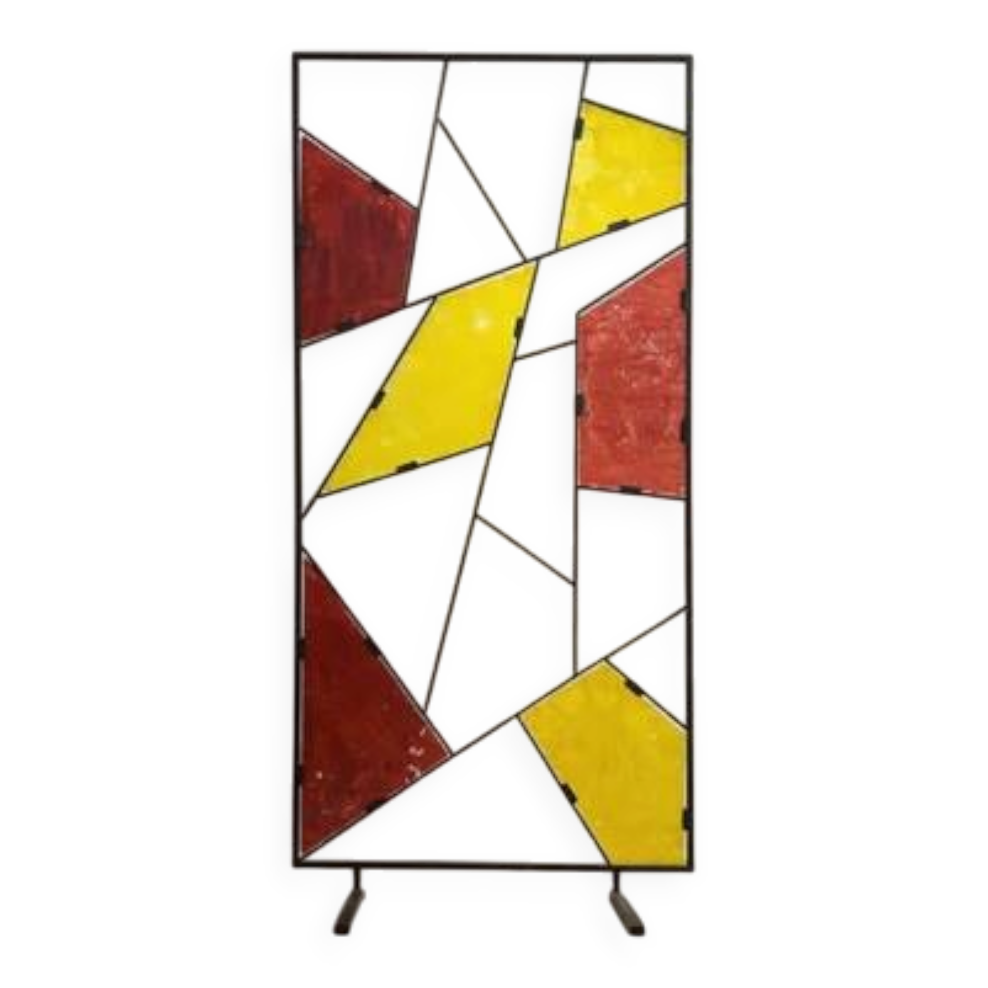 Mid-century modern geometric room divider with textured coloured glass, 1970s–1980s
