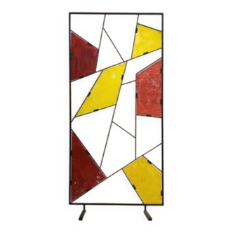 Mid-century modern geometric room divider with textured coloured glass, 1970s–1980s