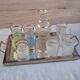 Vintage liqueur service from the 50s/60s — Decanter, 9 pastel glasses & tray