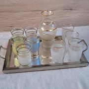 Vintage liqueur service from the 50s/60s — Decanter, 9 pastel glasses & tray
