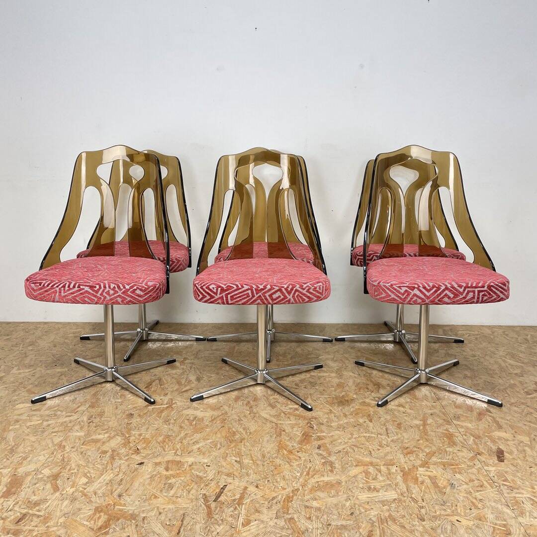 Mid Century 1960s Smoked Perspex Chairs and Glass Table