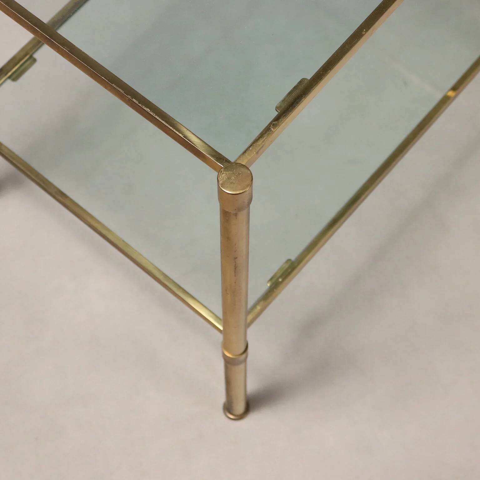 Vintage coffee table in brass and glass, 1970s.