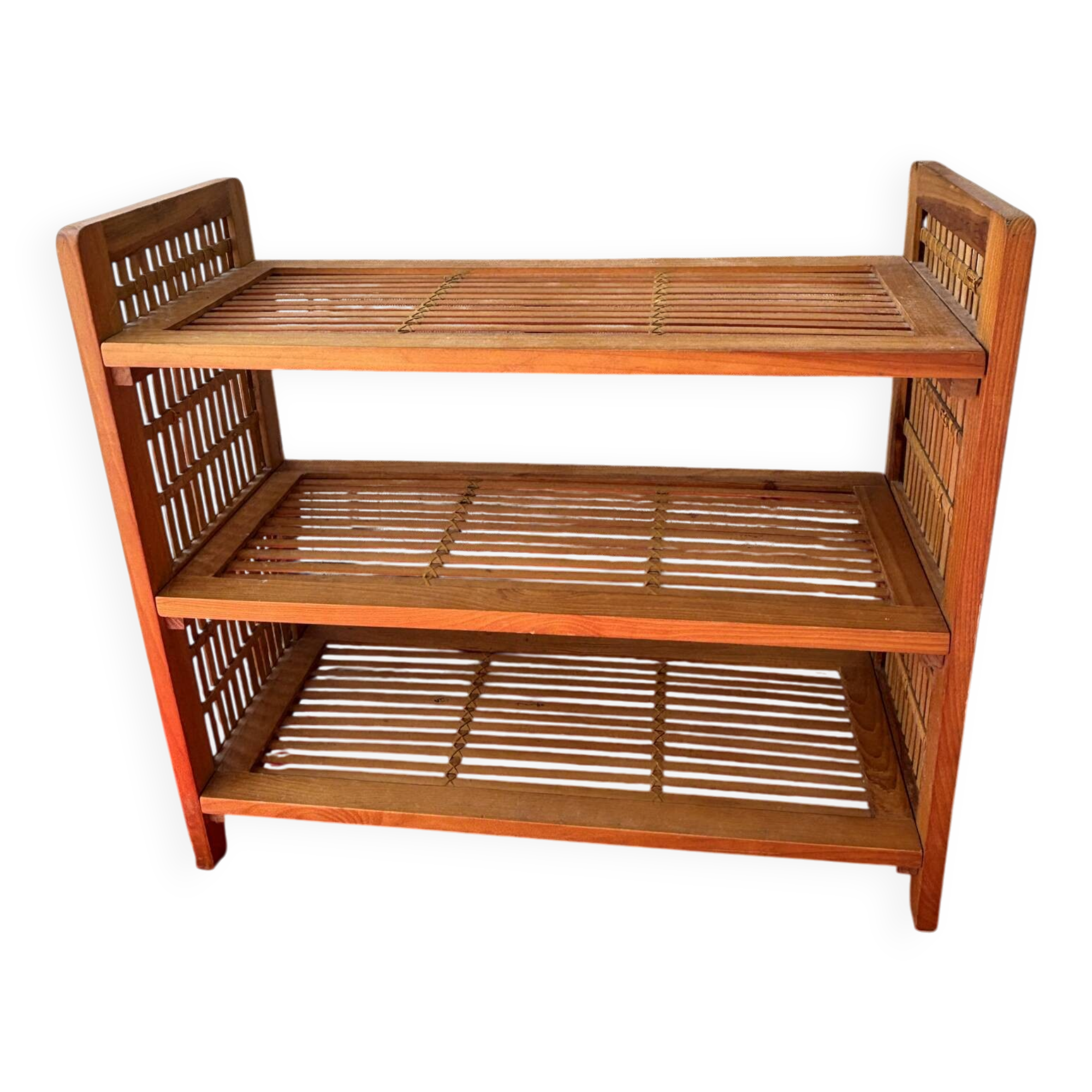 Shoe cabinet / Wooden and bamboo shelf (3 levels) H: 63 cm,
