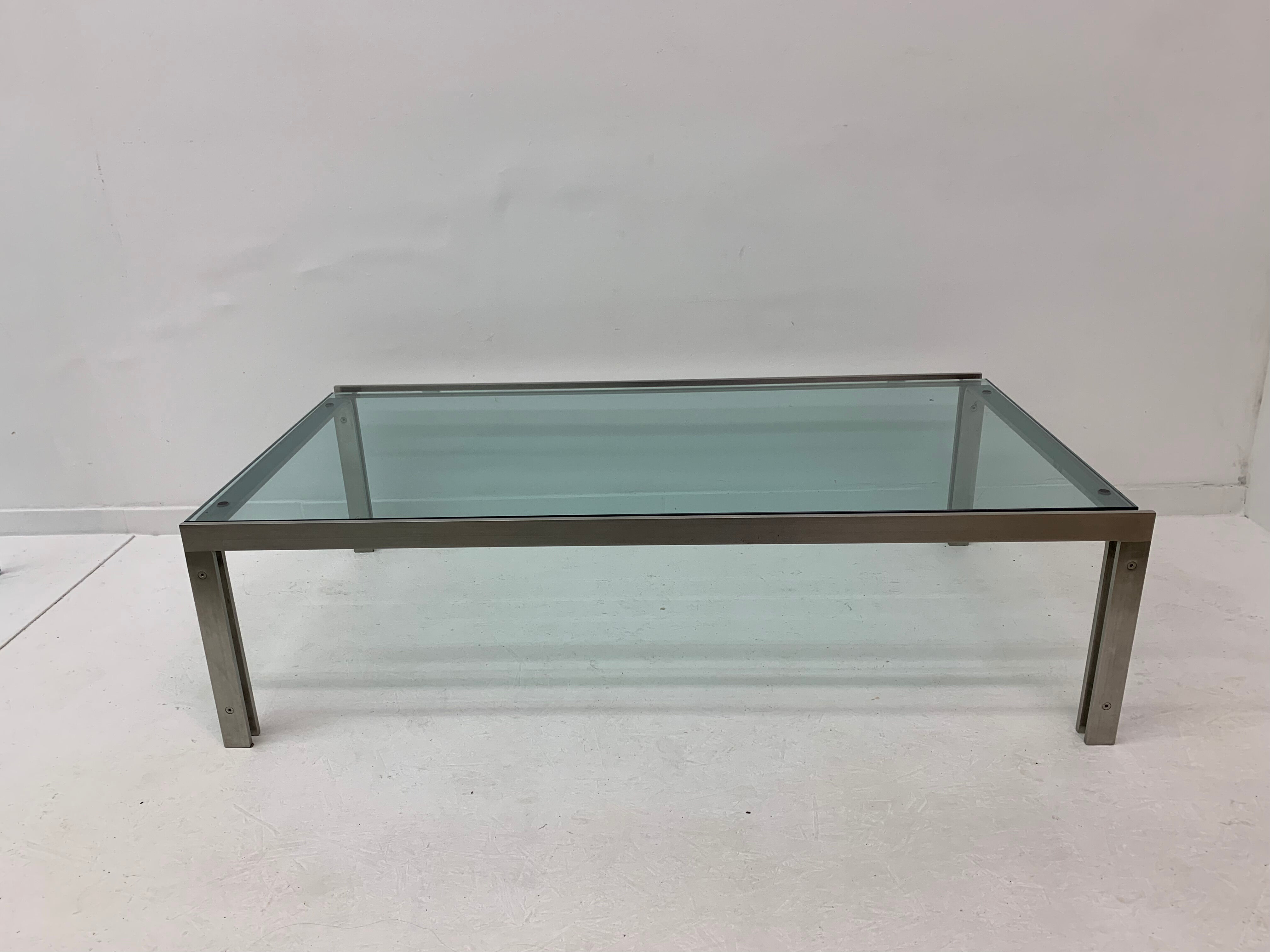 Rectangular Mid-Century Glass Coffee Table by Metaform, 1980s