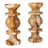 Pair of onyx marble candlesticks from Turkey – 1970s