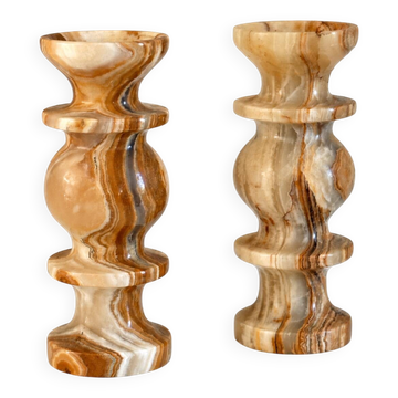 Pair of onyx marble candlesticks from Turkey – 1970s