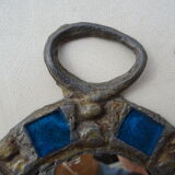 Mirror in metal and blue glass