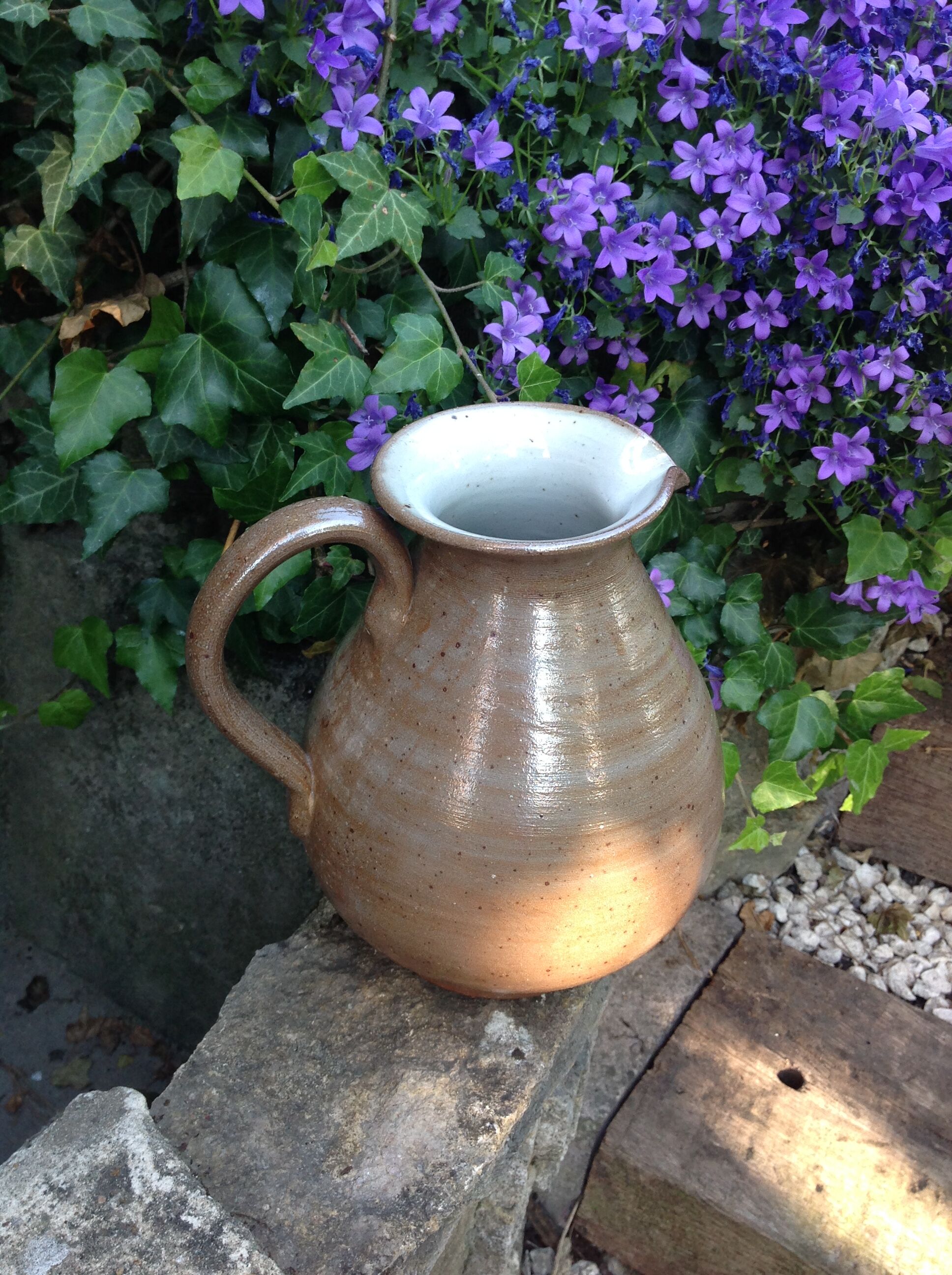 Pitcher ball in varnished beige cermic 60/70 years