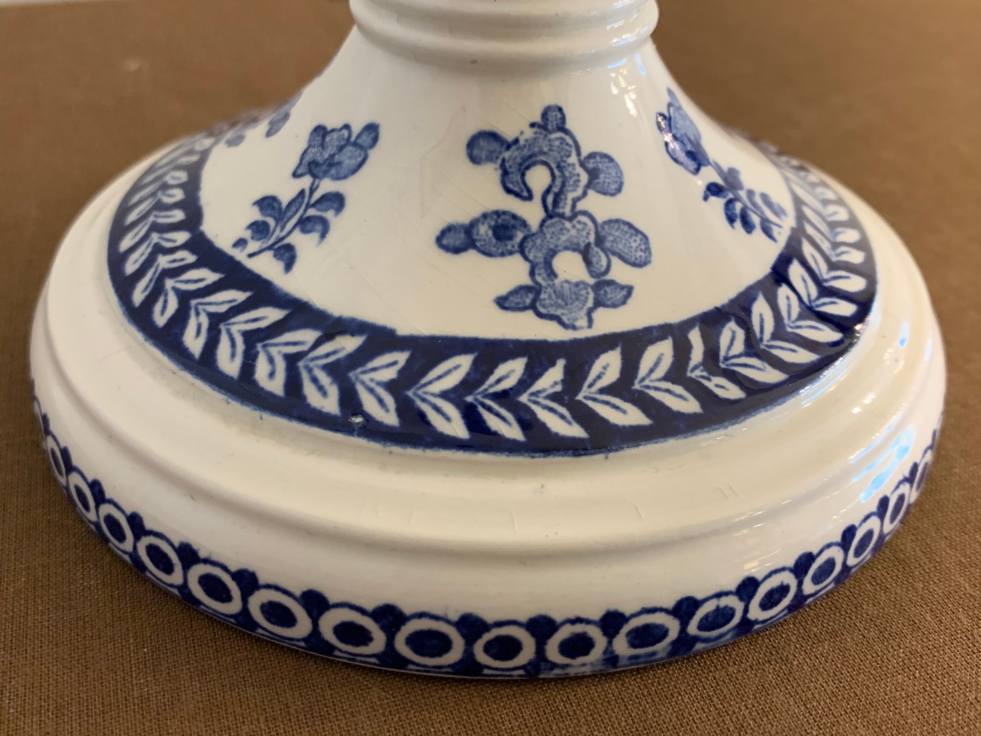 Pair of old candlesticks in blue and white earthenware Gien 1950