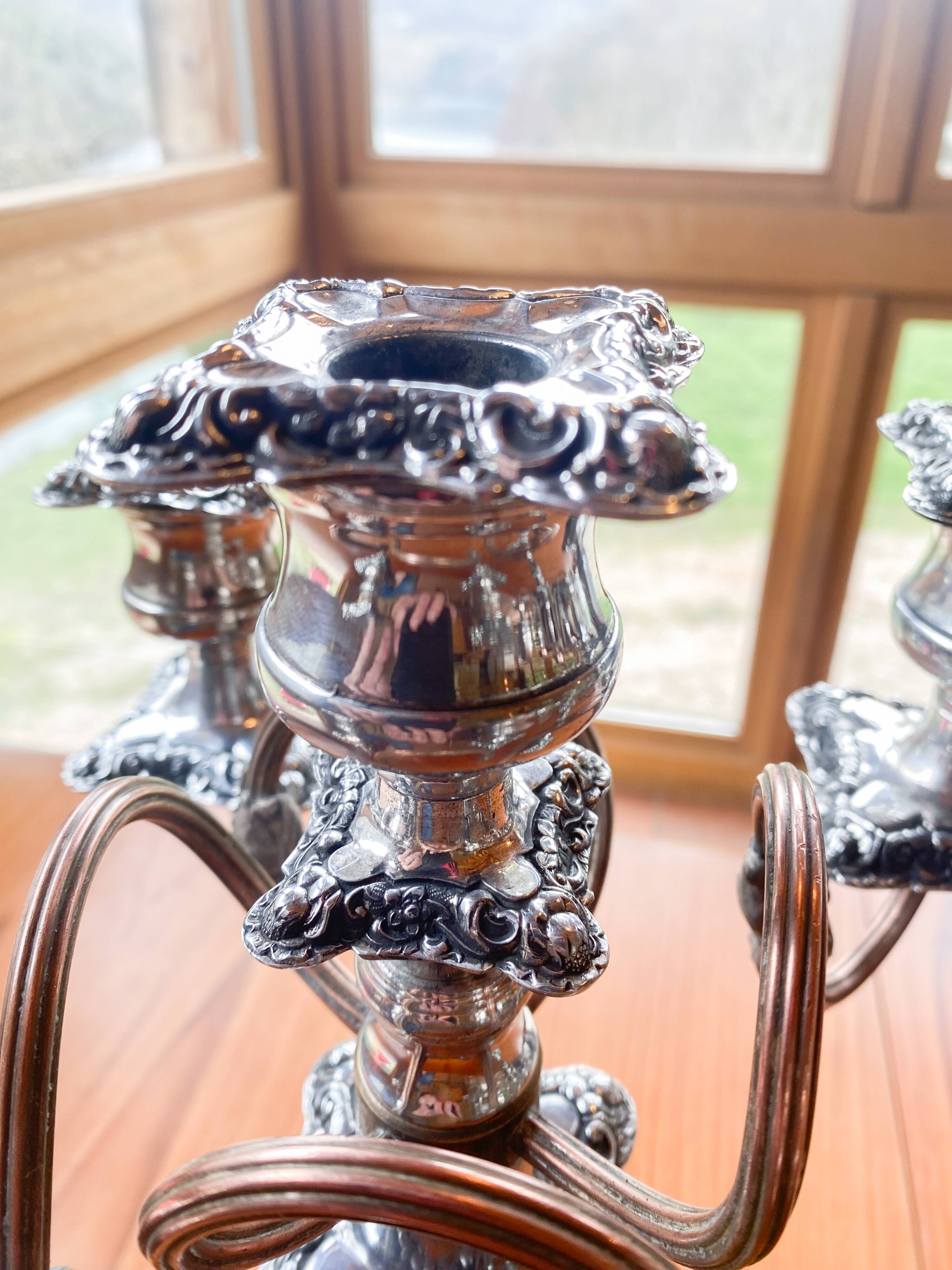 Pair candelabras in silvered bronze