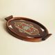 Old Oval Art Deco Wooden Plate - Bakelite Glass - Geometric Pattern