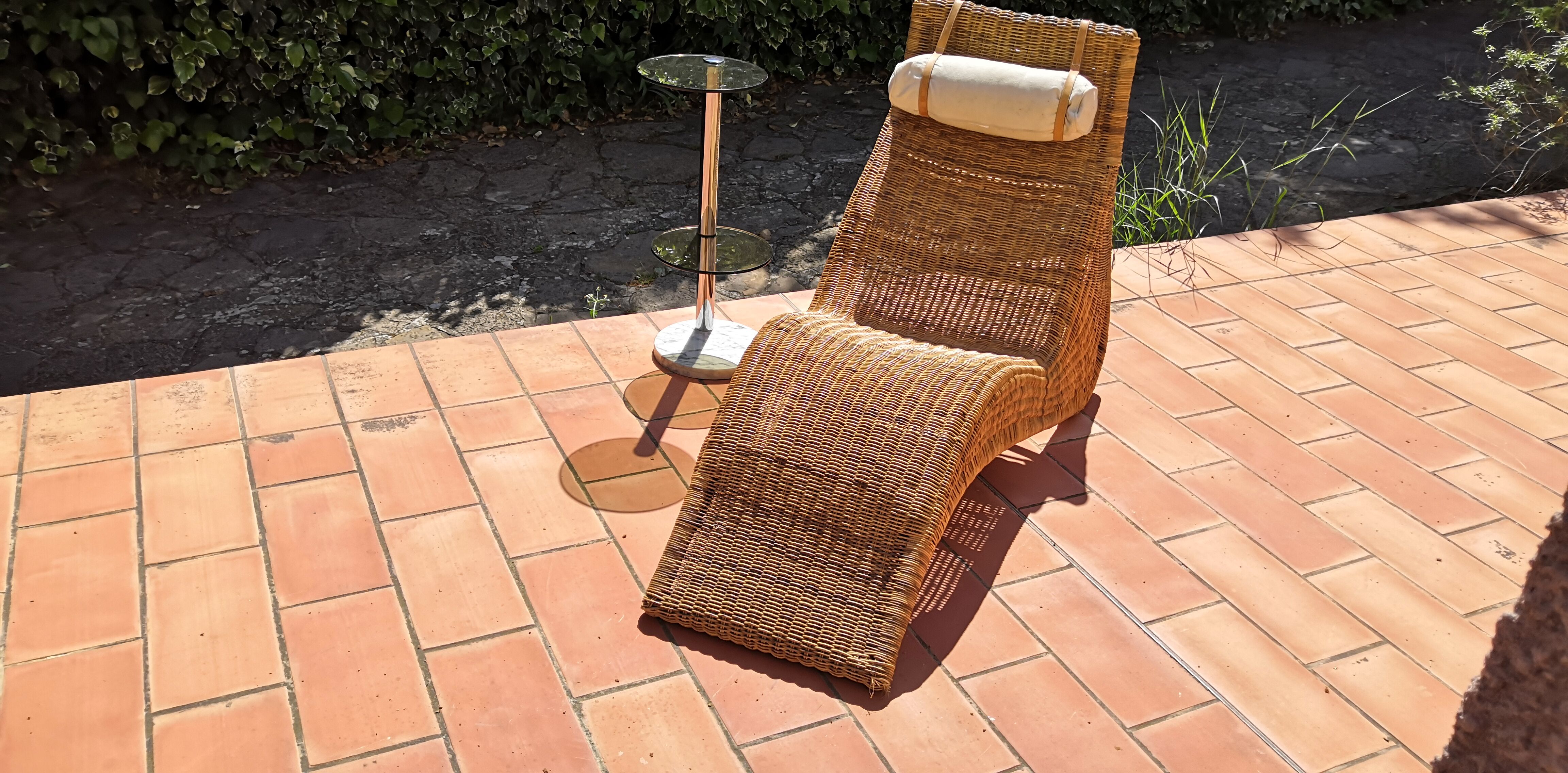 Deck chair sunbed in rattan and bamboo 1960