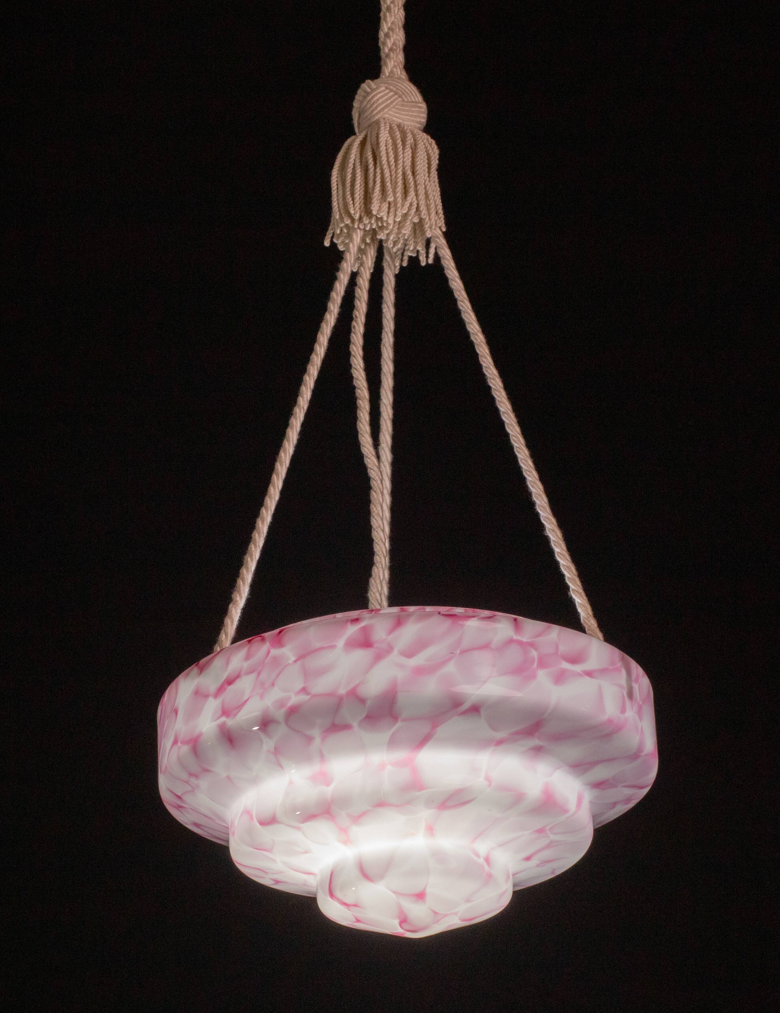 Pink Art Decò Vintage Glass Chandelier, 1950