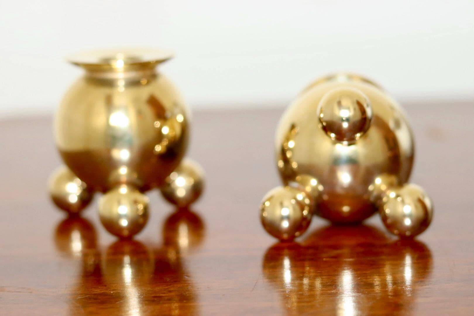 Pair of Mid-Century Swedish Brass Candle Holders by Gusum