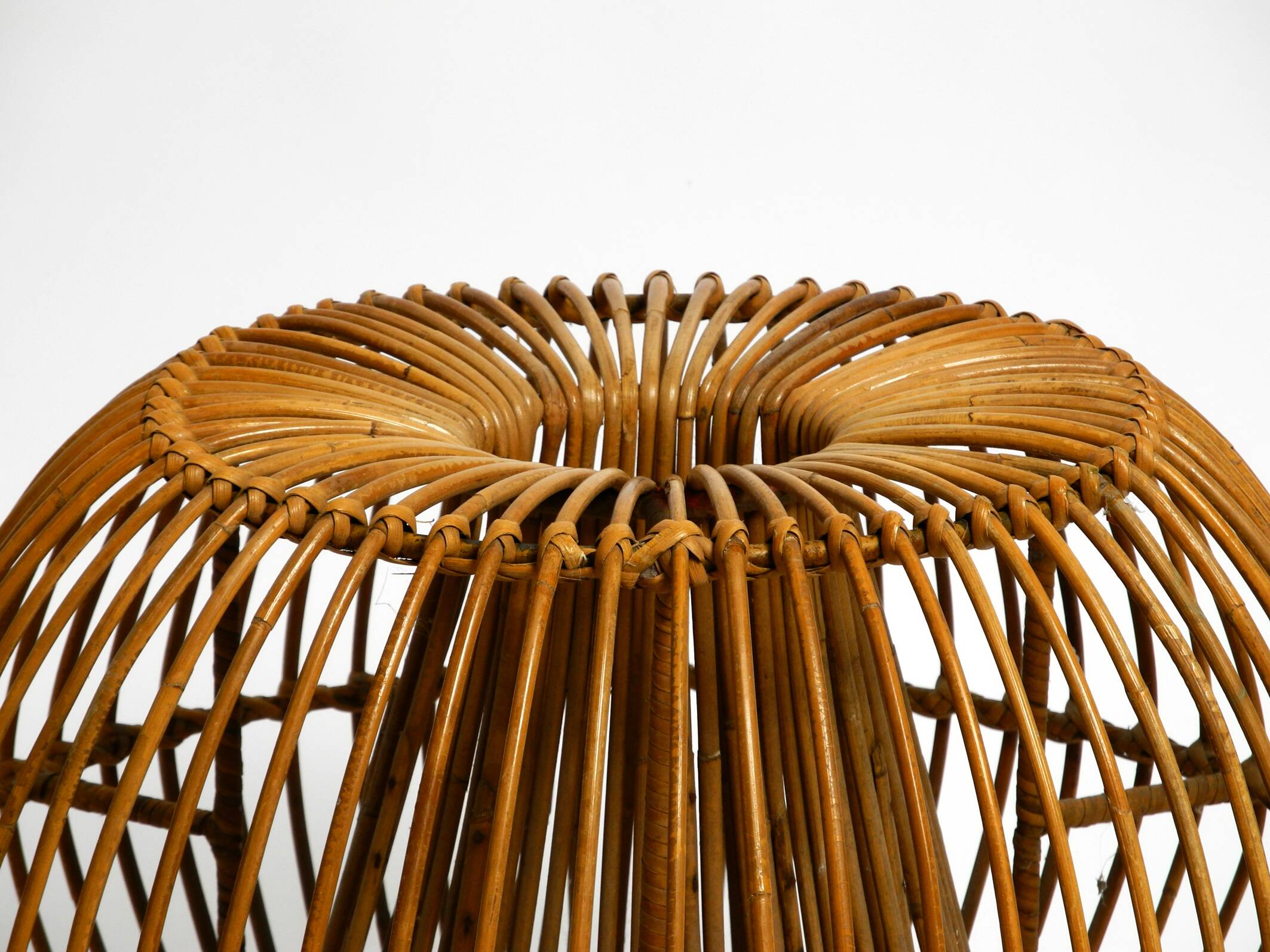 Original 1960s Italian bamboo rattan stool with its original seat cushion