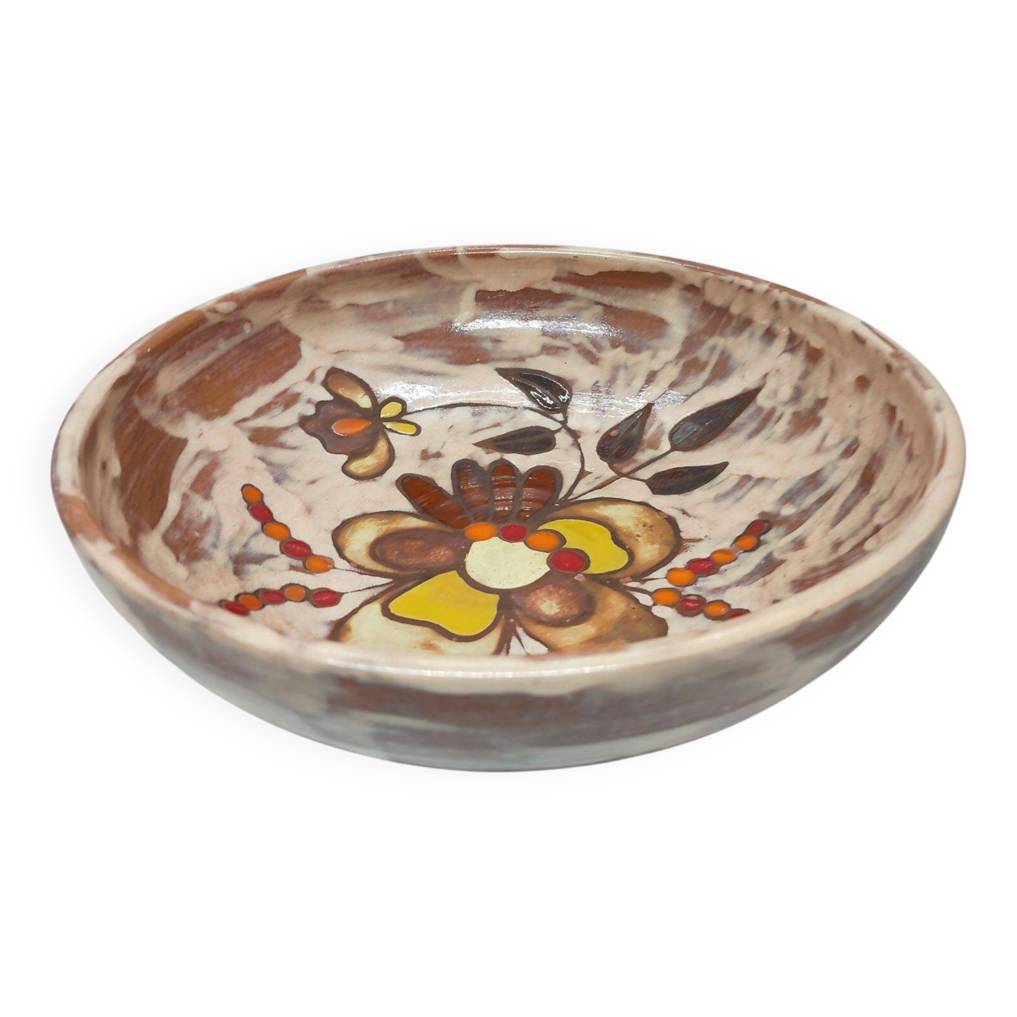Large enameled floral decoration bowl dating from the 1970s signed martine azema in good condition