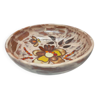 Grande coupe a decor floral emaille datant des annees 1970 signé martine azema en bon etat