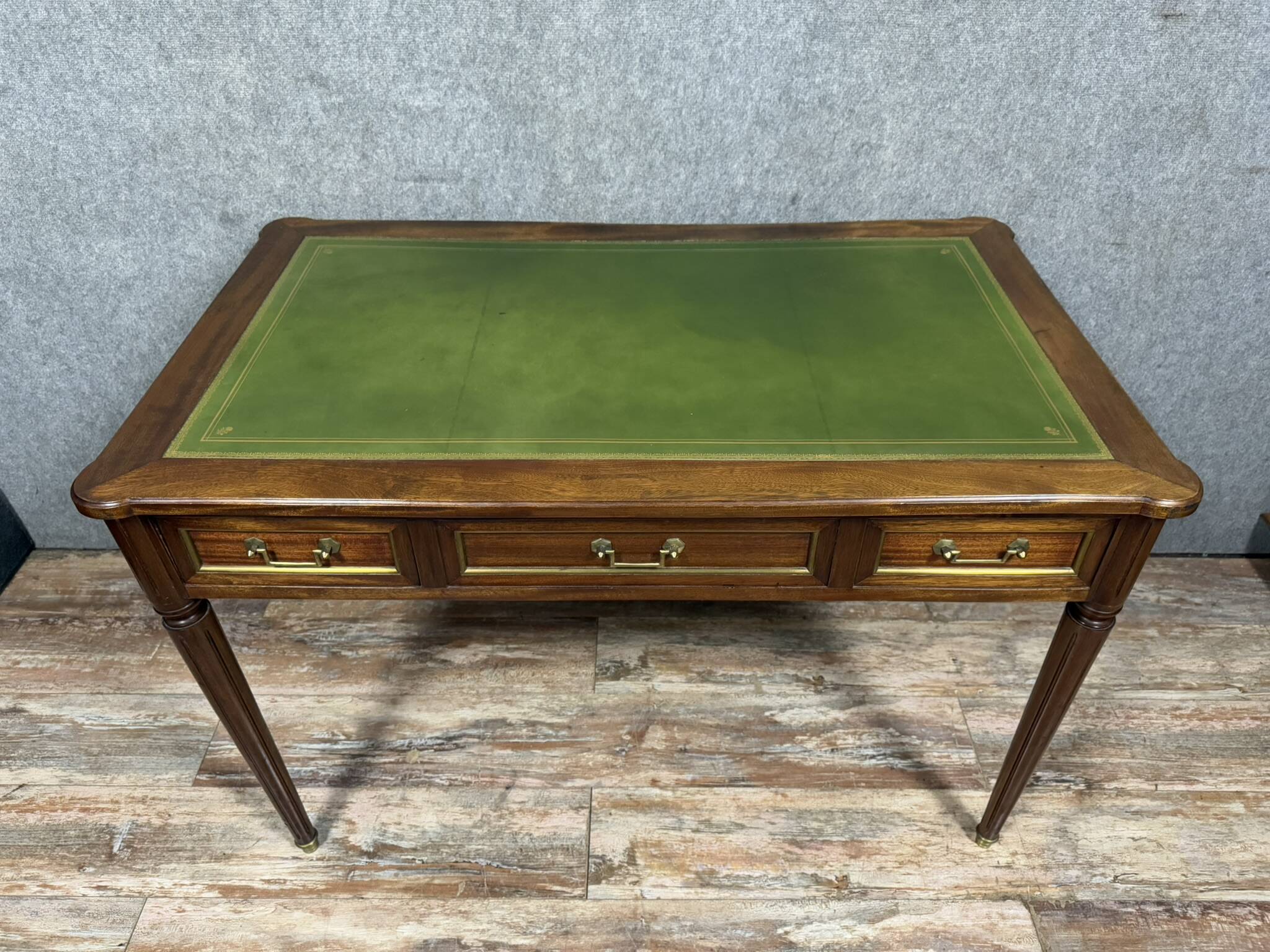 Louis XVI style desk in mahogany and copper reeds circa 1880