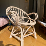 Shell chair in pale pink painted rattan