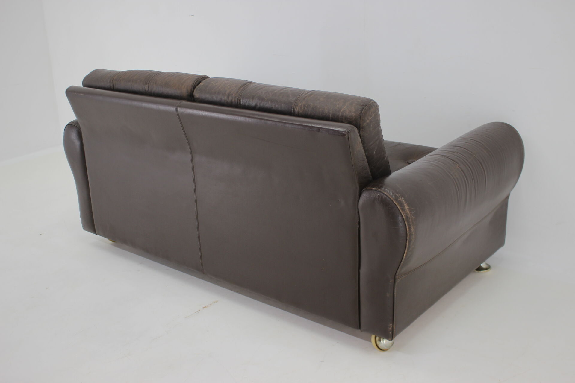 1970s Danish Brown Leather 2 Seater Sofa