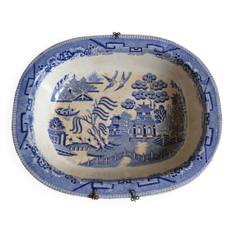 Plat en faïence anglaise XIXème Staffordshire décor au saule willow pattern