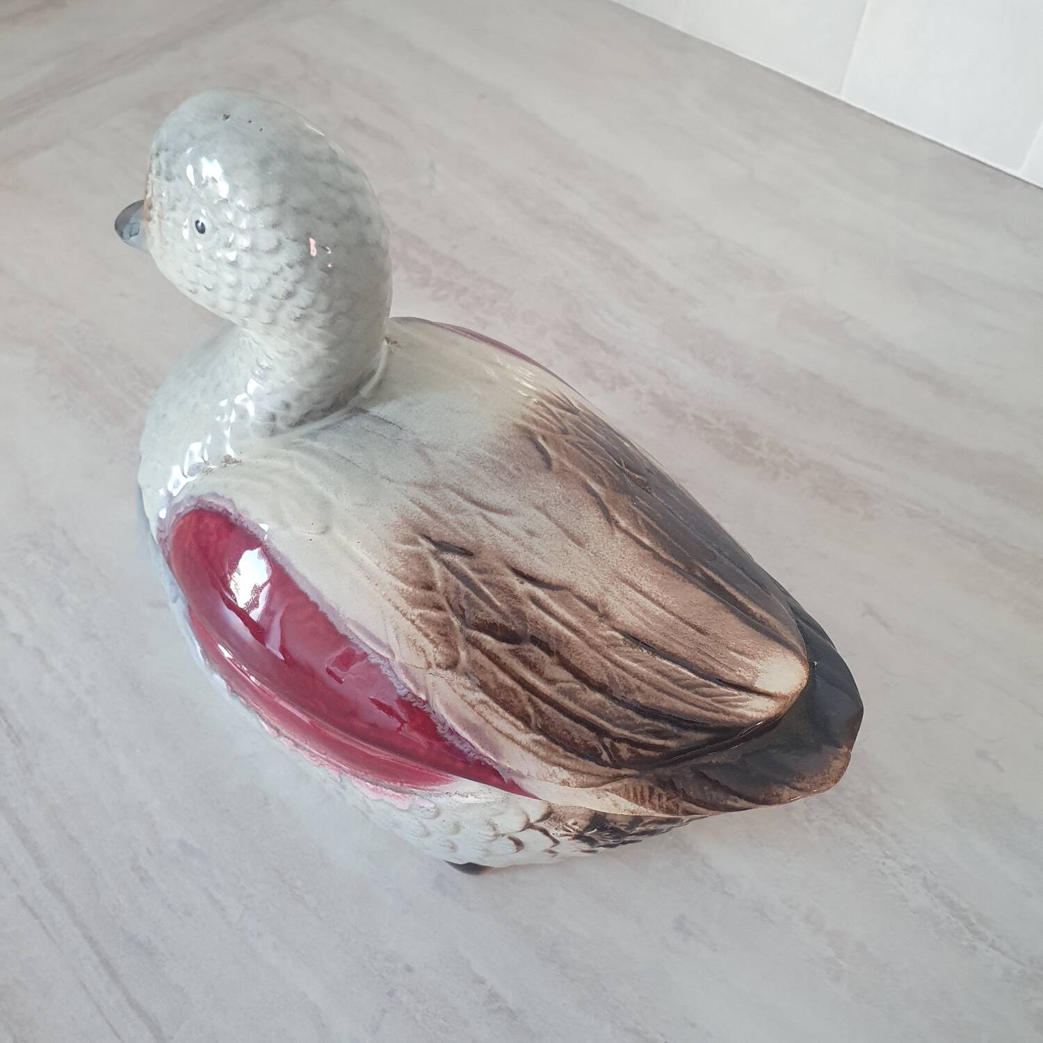 Duck-shaped slipware in the style of Michel Caugant.