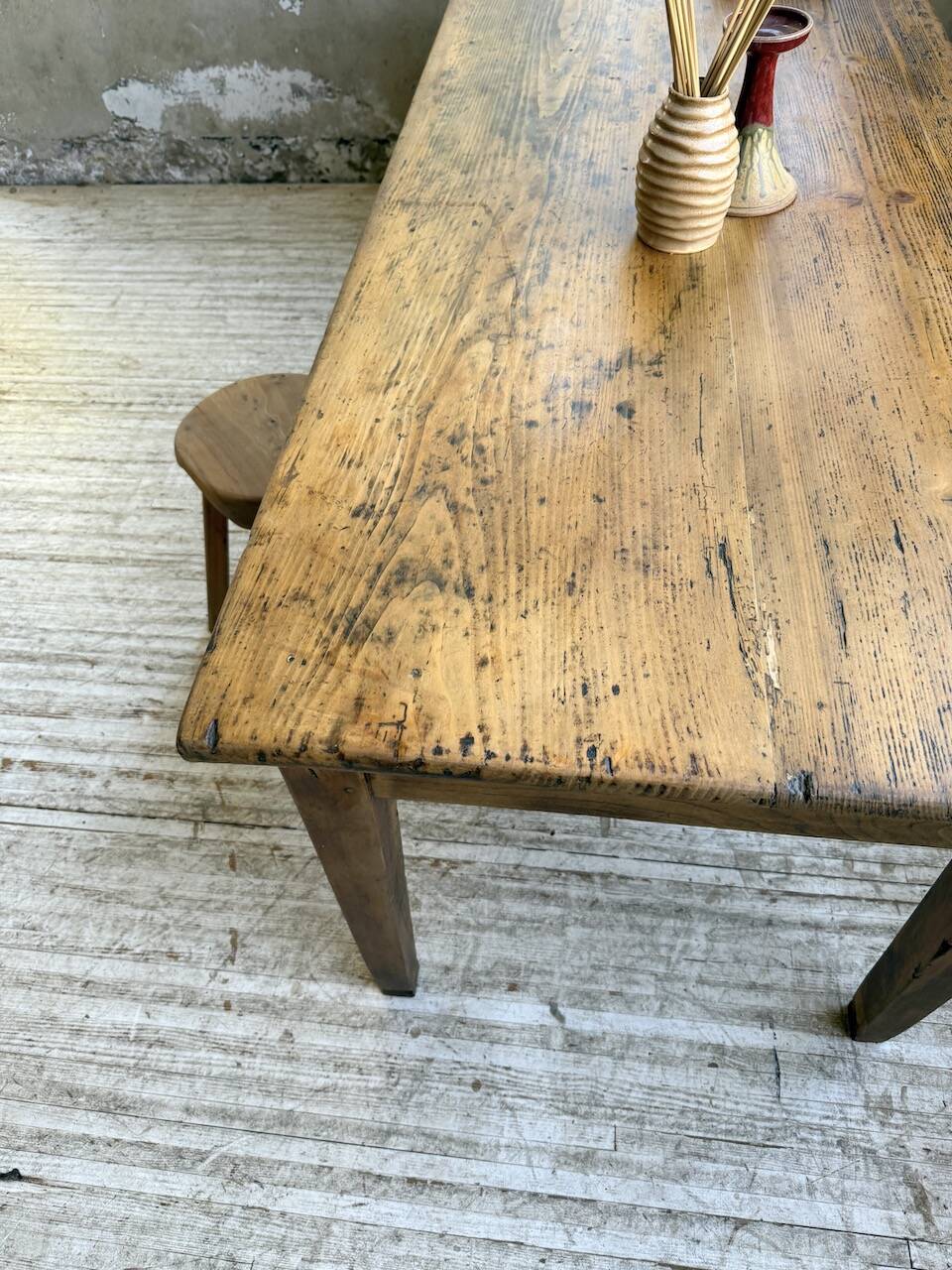 Pine and oak + walnut farmhouse table 1950