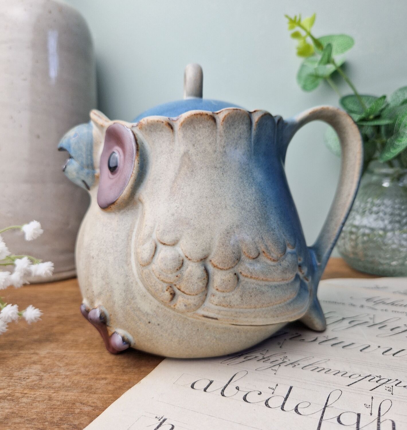 Terracotta owl-shaped teapot by vintage Ibuki Japan